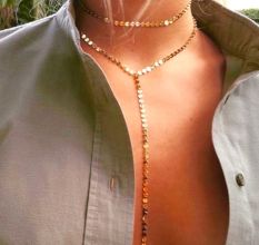 Y Drop disc necklace, Brass with 22k gold plated necklace for women, Handmade jewelry